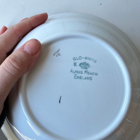 VTG Alfred Meakin Glo-White Mid Century Leaf Bowl 8.5” Silver Rim Atomic MCM - Picture 6 of 8